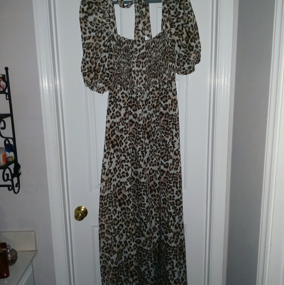 Long maxi leopard print sheer lounging dress
